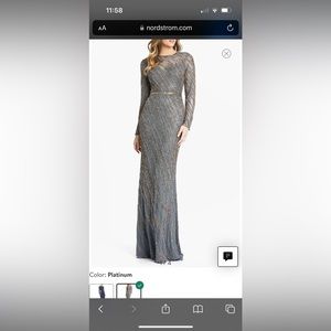 Mac Duggal beaded long sleeve tulle column gown